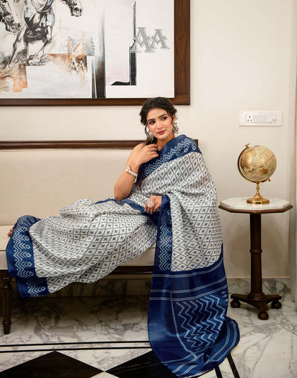 Off White Khadi Ikkat Printed Saree 
