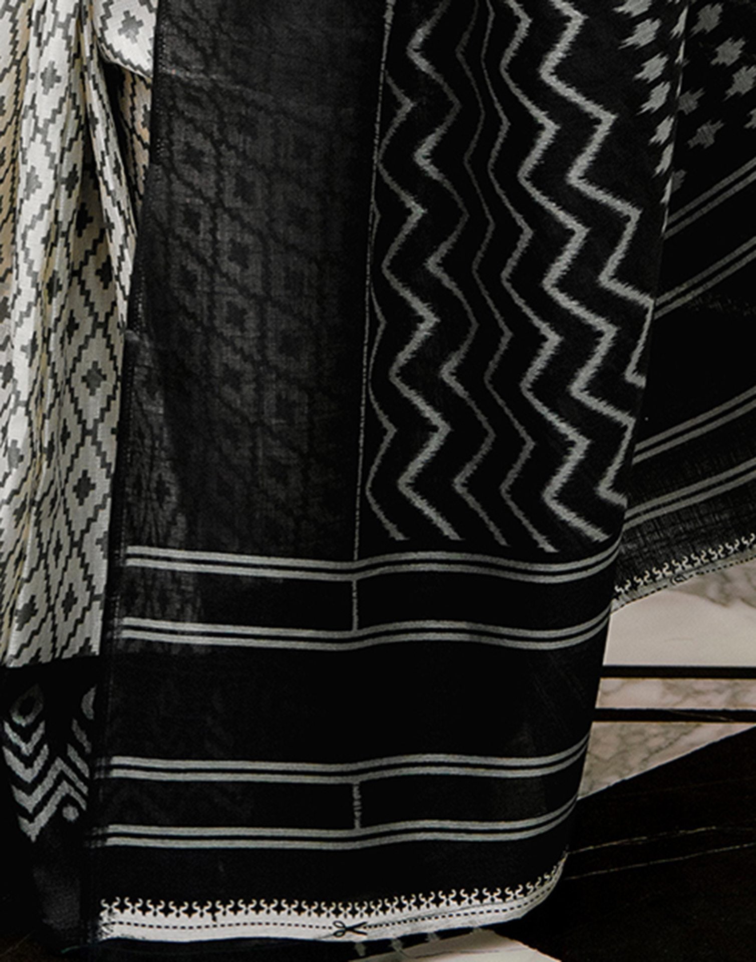 Off White Khadi Ikkat Printed Saree 