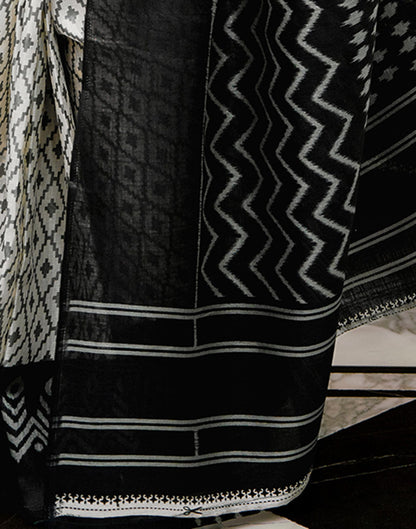 Off White Khadi Ikkat Printed Saree 