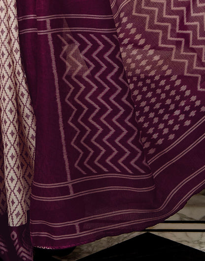 Off White Khadi Ikkat Printed Saree 