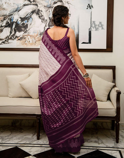 Off White Khadi Ikkat Printed Saree 