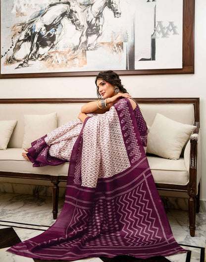 Off White Khadi Ikkat Printed Saree 