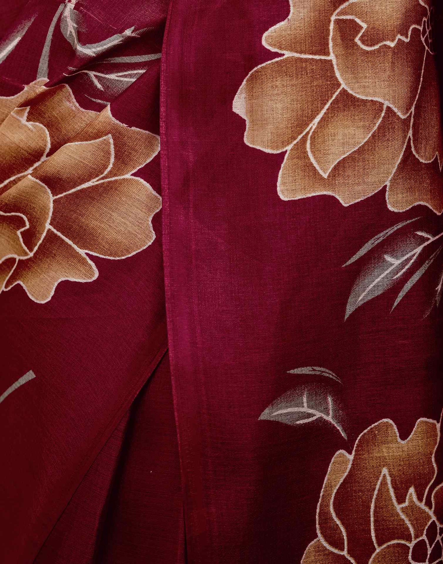Maroon Khadi Floral Printed Saree