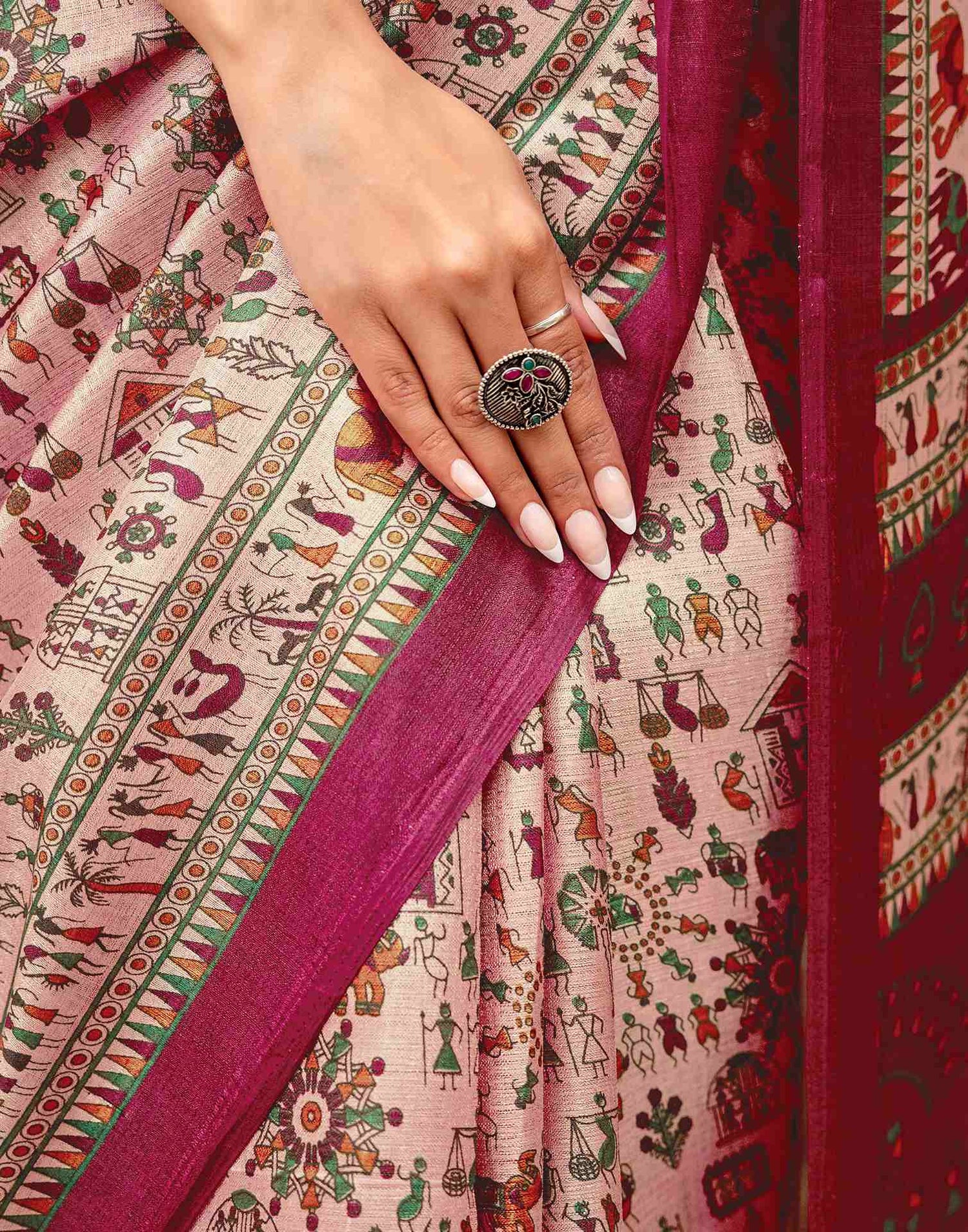 Peach Khadi Printed Saree