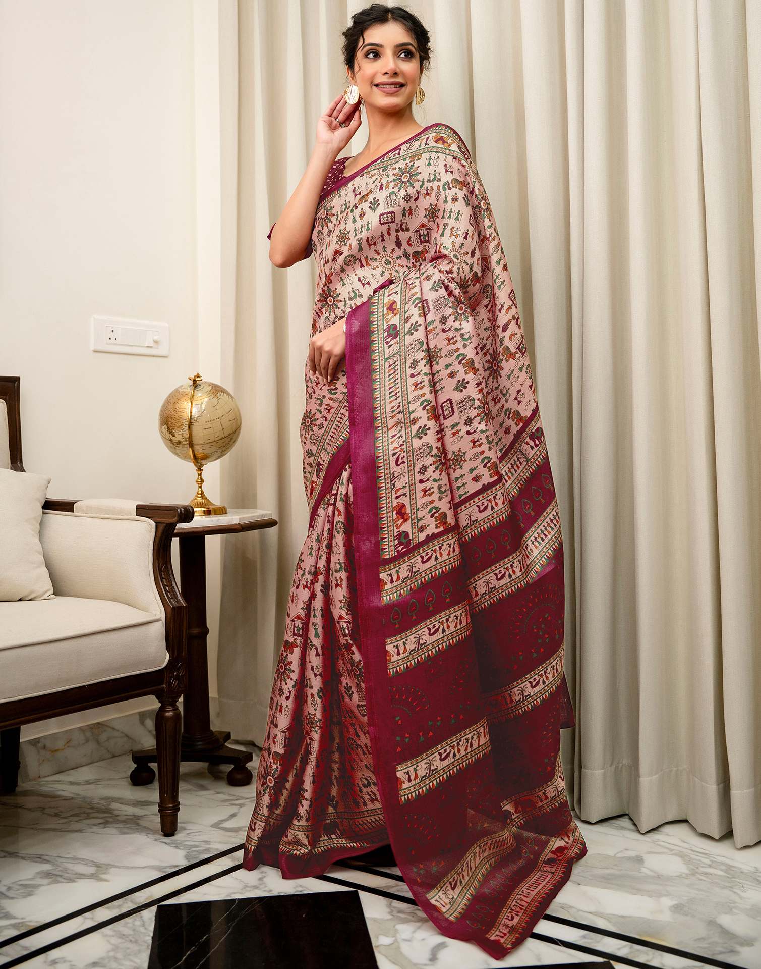Peach Khadi Printed Saree
