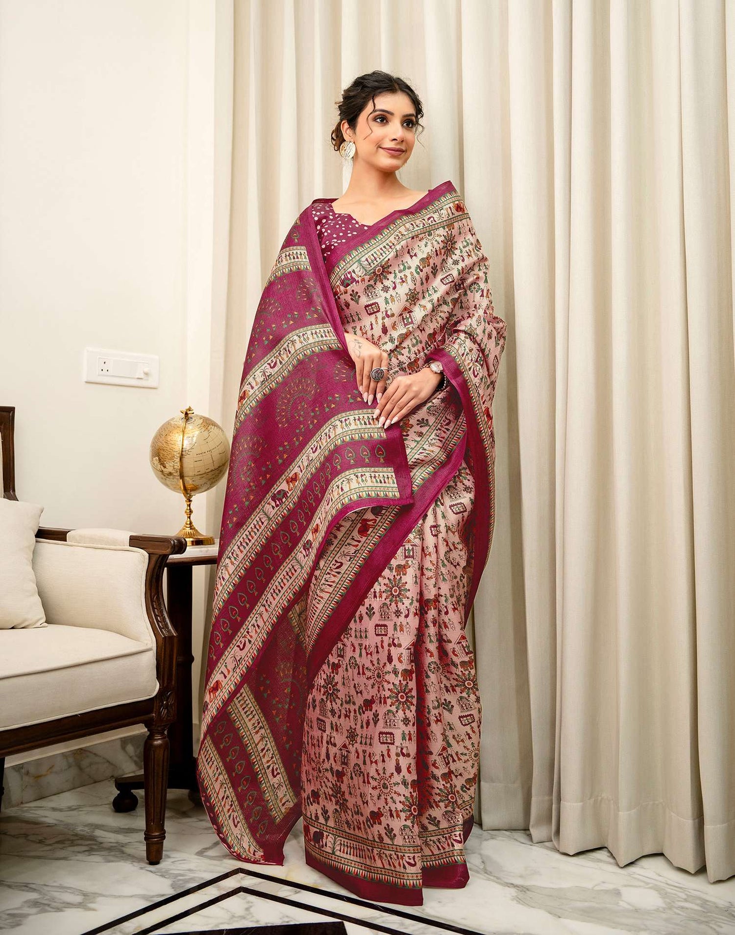 Peach Khadi Printed Saree