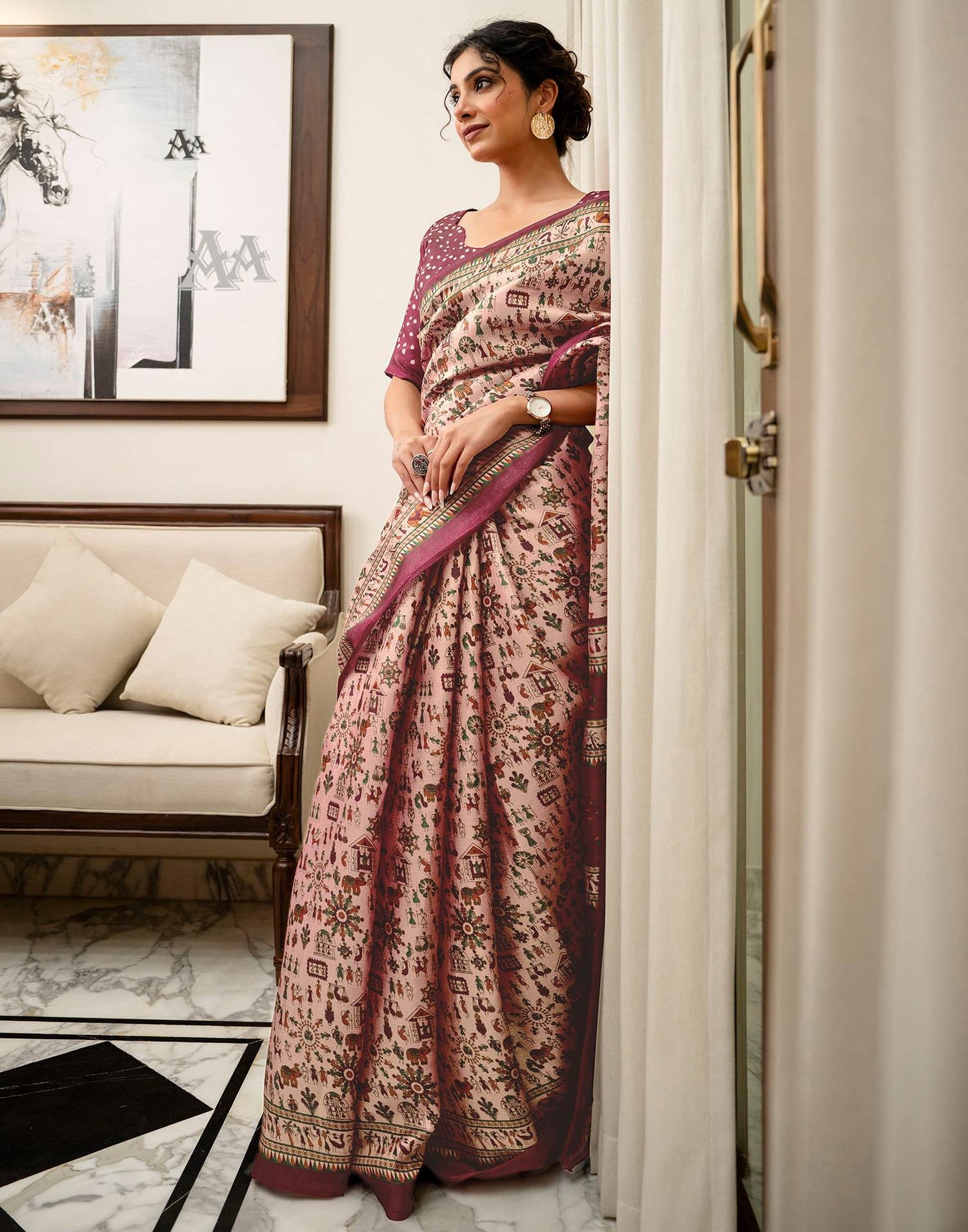 Peach Khadi Printed Saree