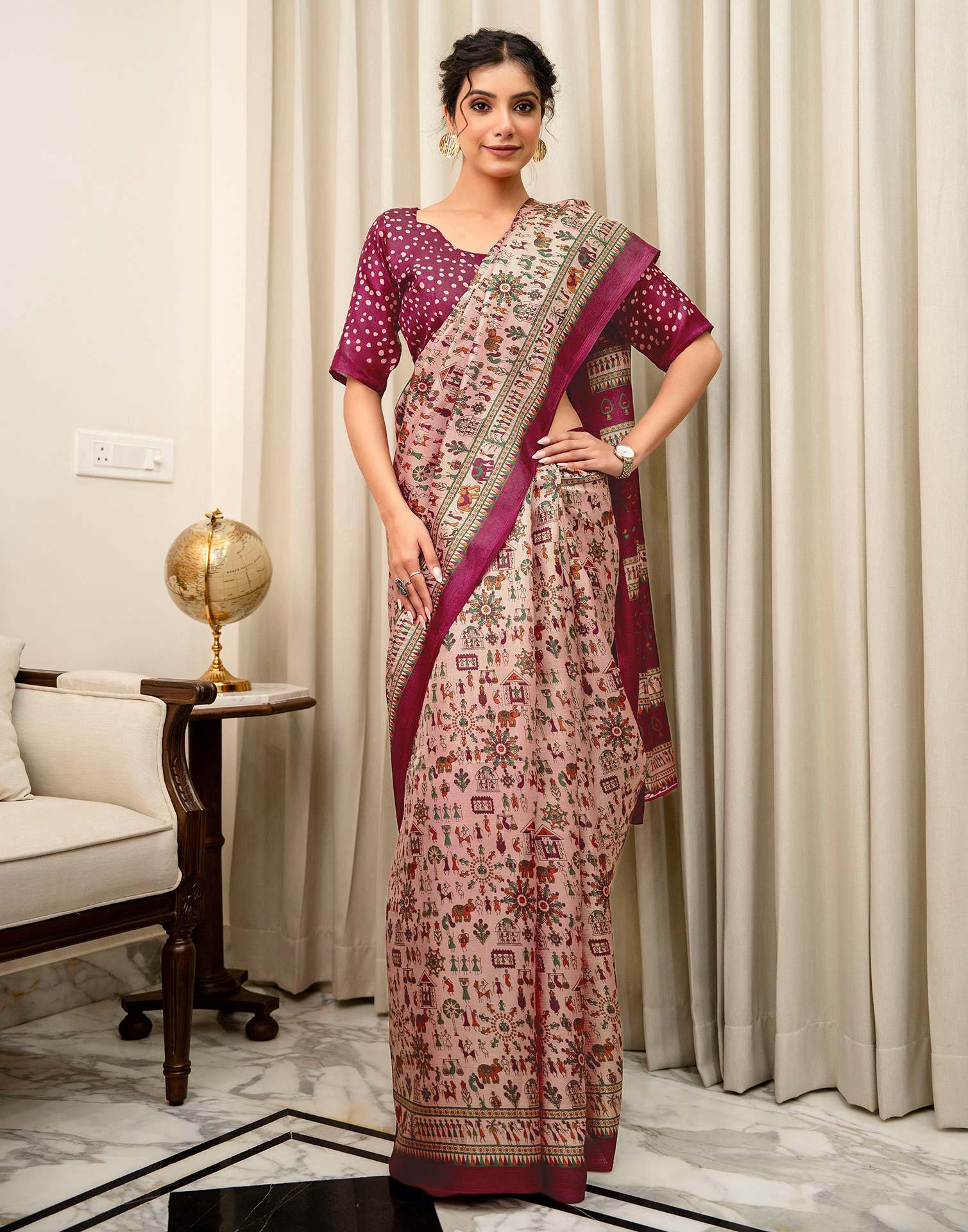 Peach Khadi Printed Saree