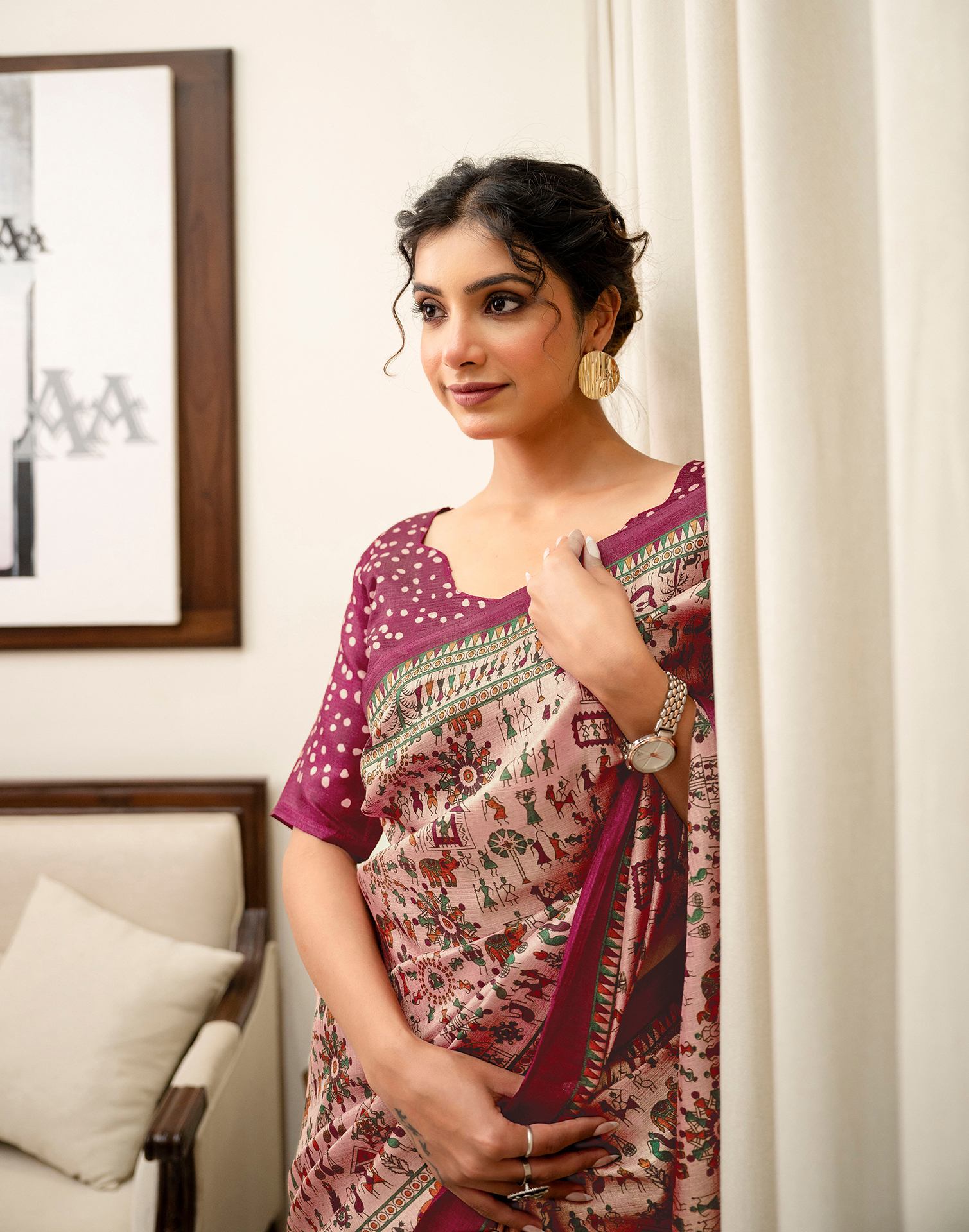 Peach Khadi Printed Saree