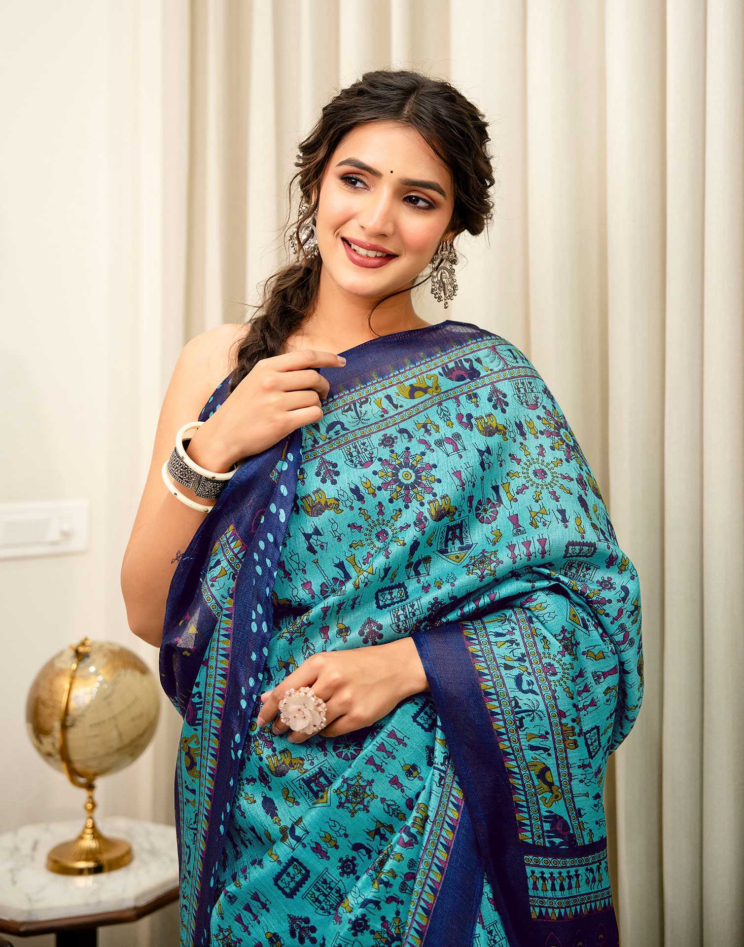 Turquoise Khadi Printed Saree