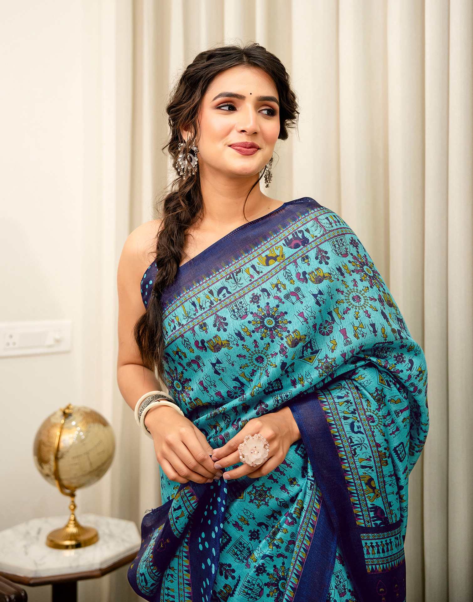 Turquoise Khadi Printed Saree