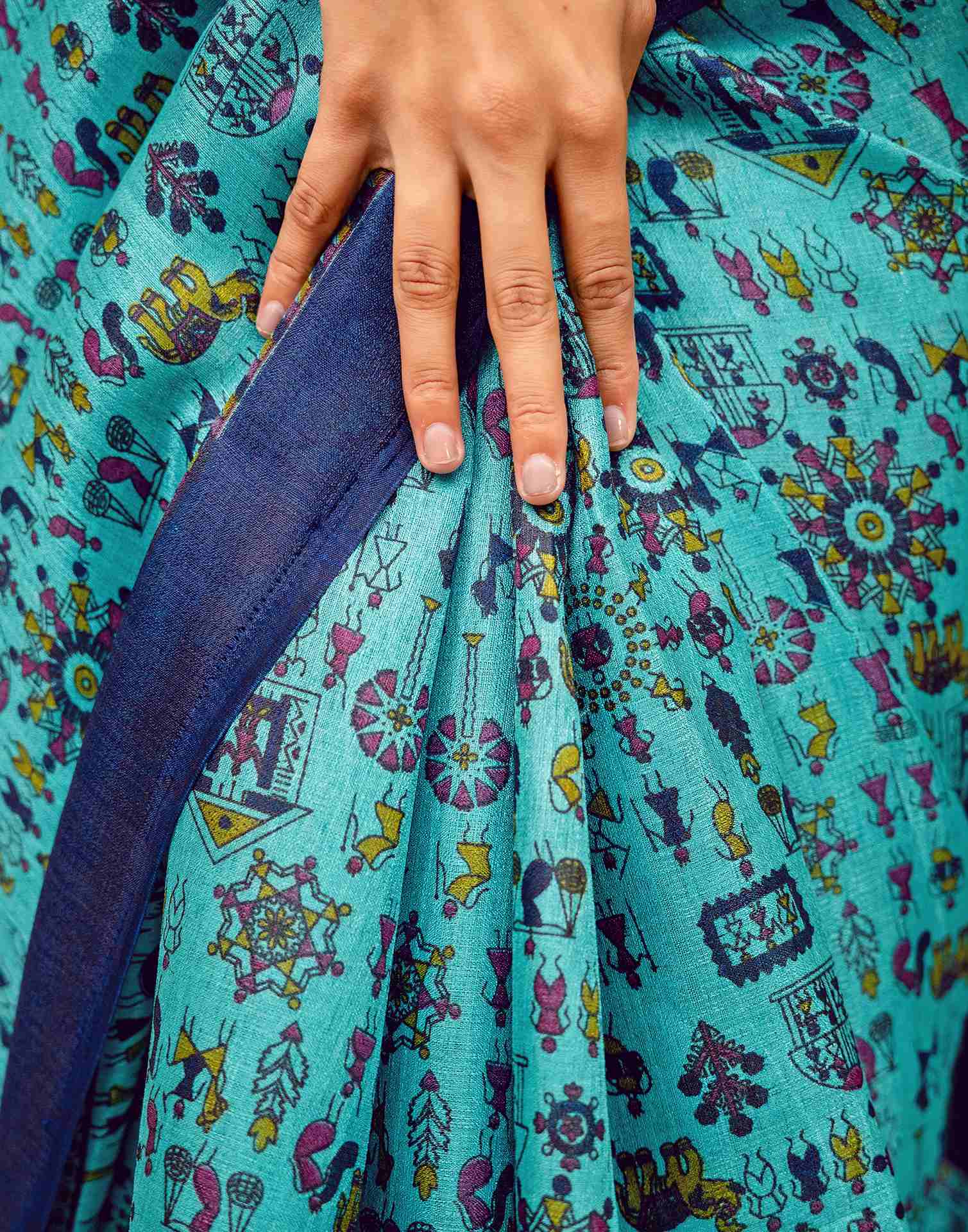 Turquoise Khadi Printed Saree