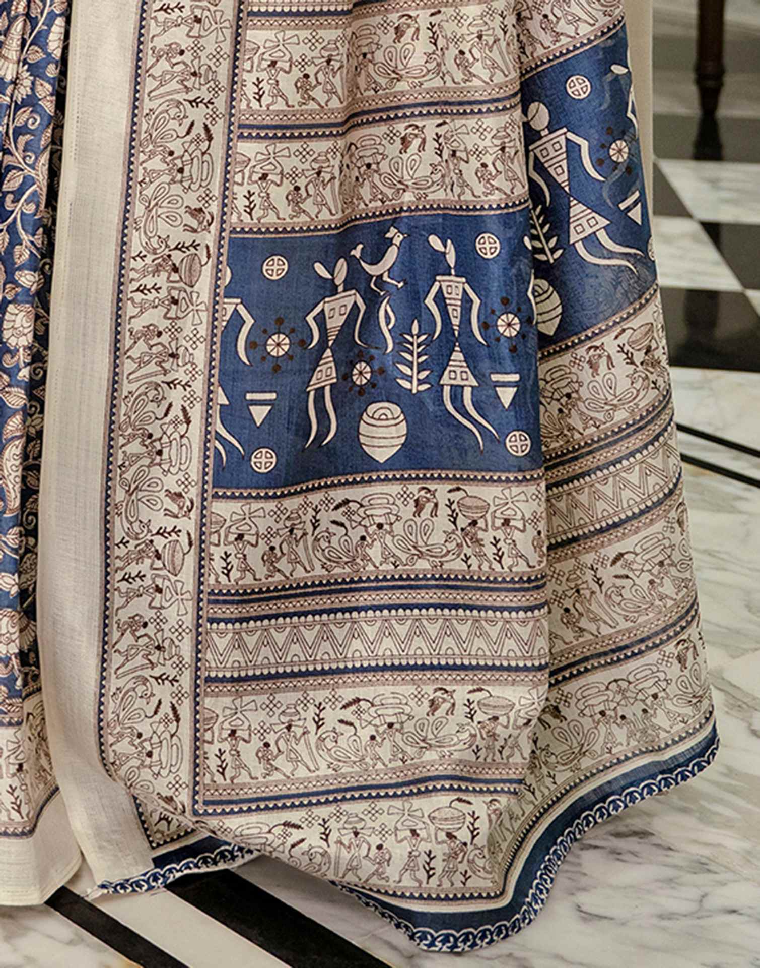 Blue Khadi Printed Saree