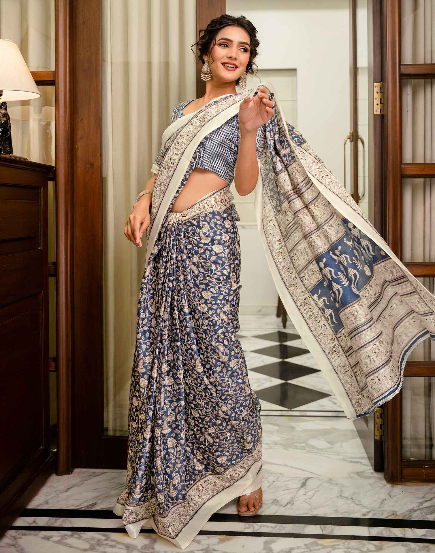Blue Khadi Printed Saree