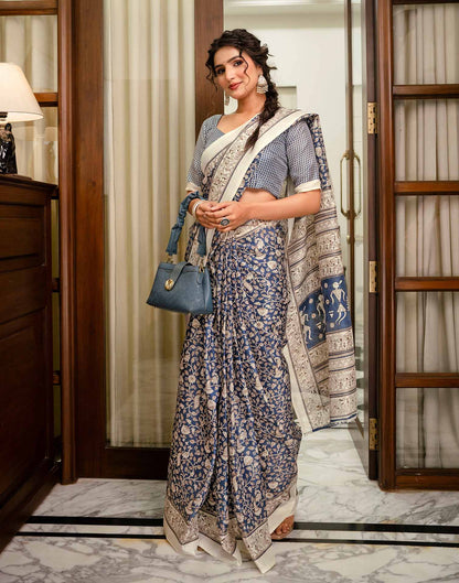Blue Khadi Printed Saree