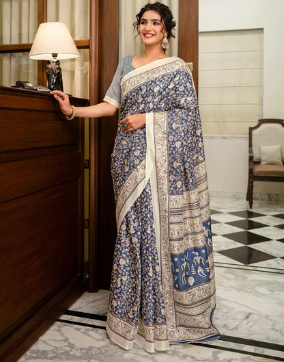 Blue Khadi Printed Saree