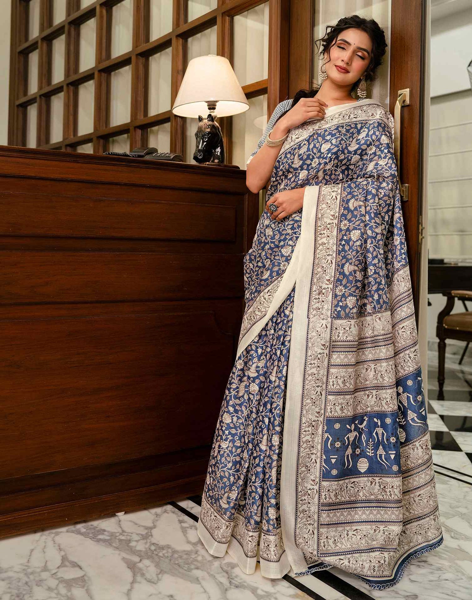 Blue Khadi Printed Saree