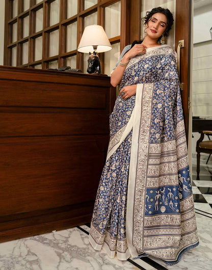 Blue Khadi Printed Saree