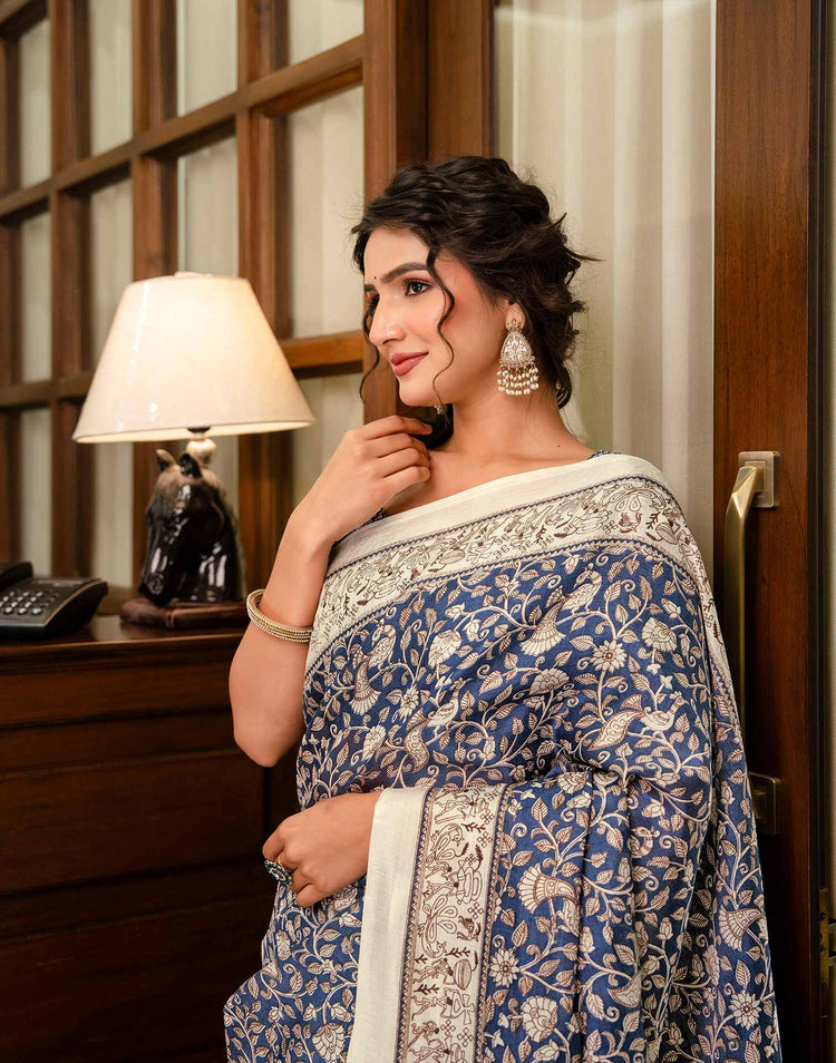 Blue Khadi Printed Saree
