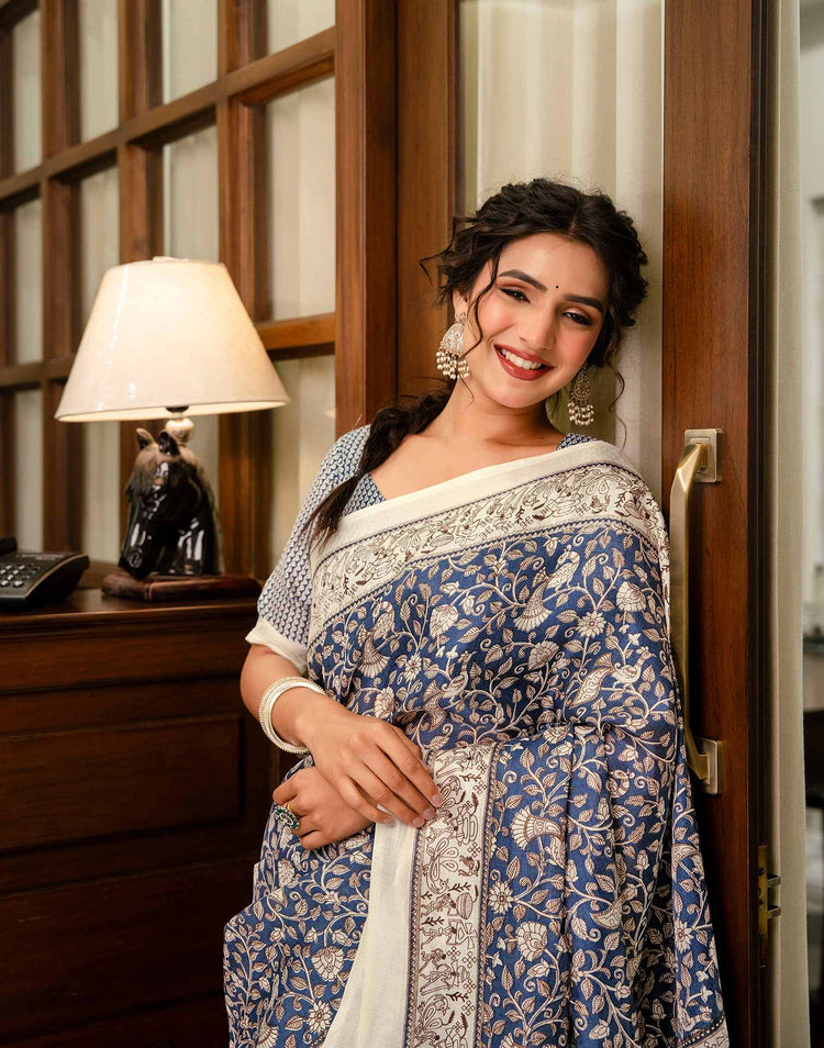 Blue Khadi Printed Saree