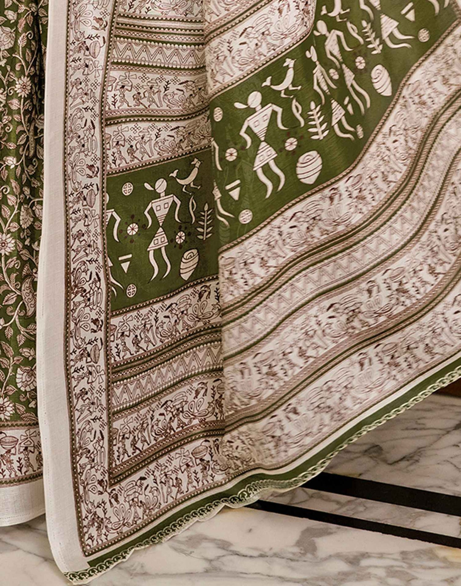 Mehandi Green Khadi Printed Saree