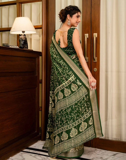 Green Georgette Printed Zari Stripe Saree 