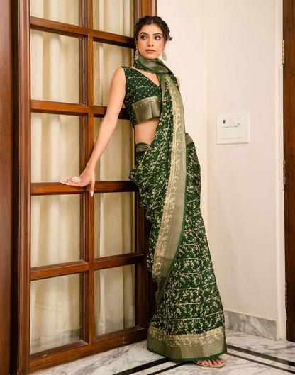 Green Georgette Printed Zari Stripe Saree 