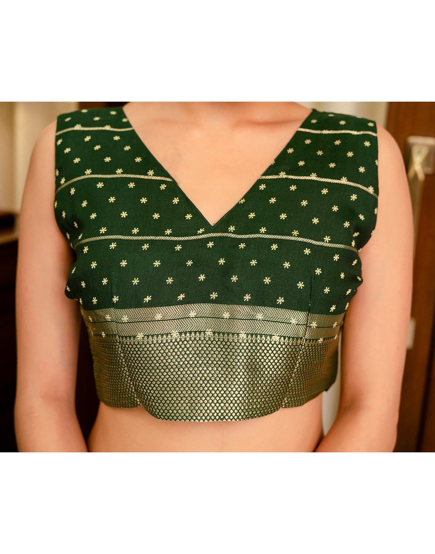 Green Georgette Printed Zari Stripe Saree 