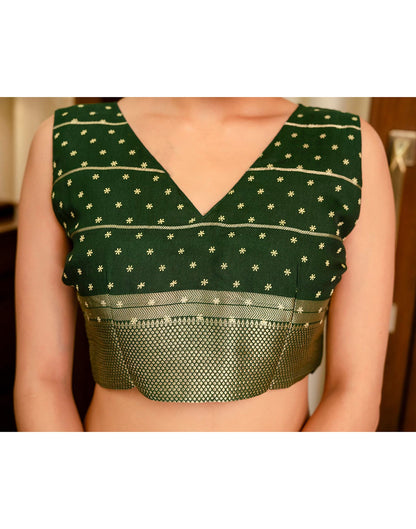 Green Georgette Printed Zari Stripe Saree 