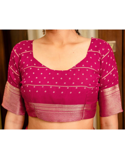 Rani Pink Georgette Printed Zari Stripe Saree