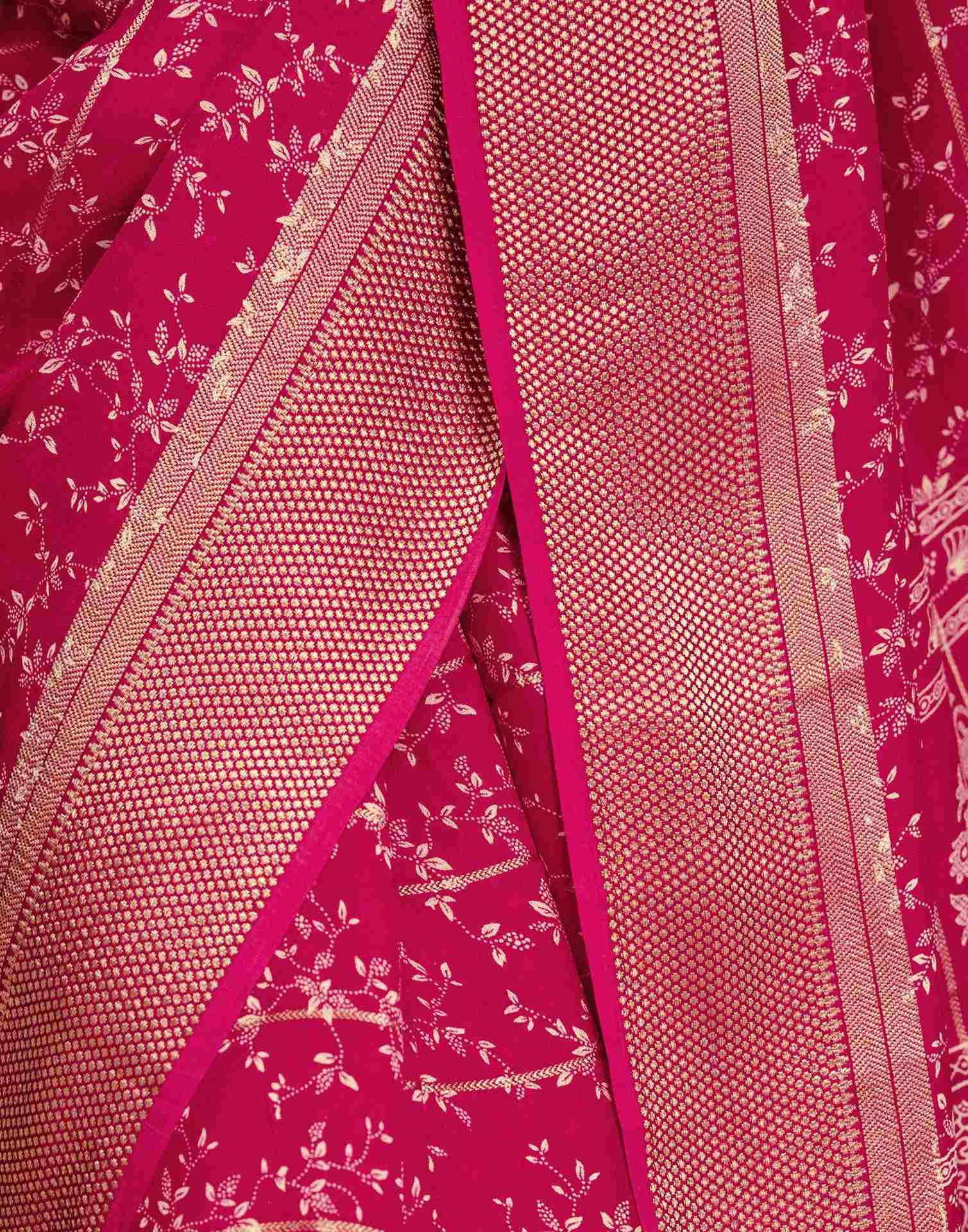 Rani Pink Georgette Printed Zari Stripe Saree