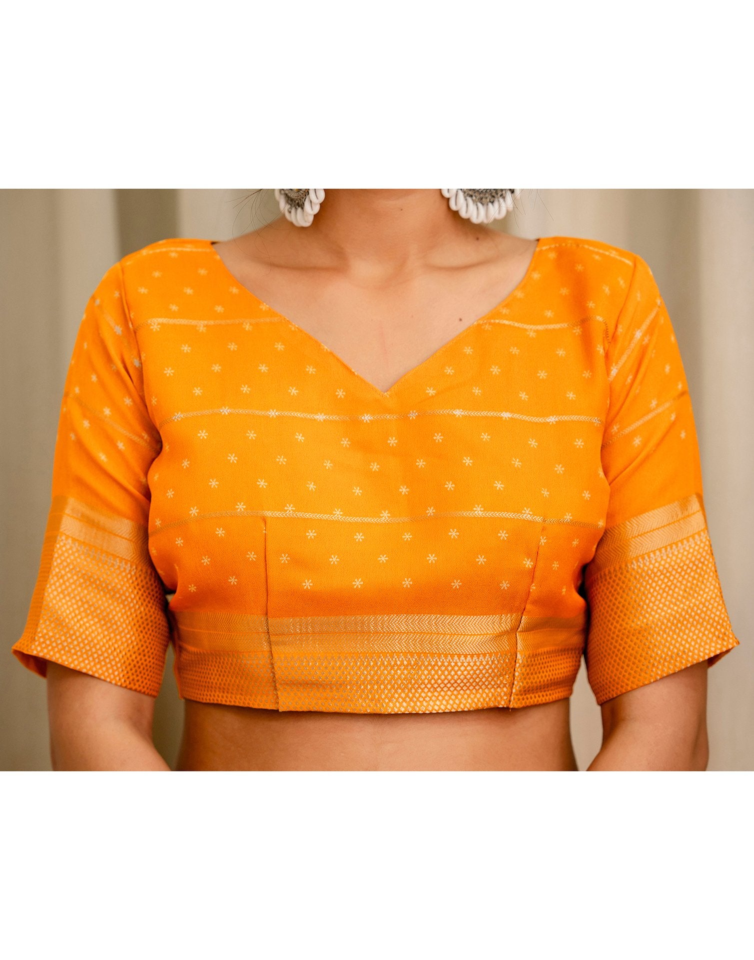 Orange Georgette Printed Zari Stripe Saree 