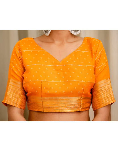 Orange Georgette Printed Zari Stripe Saree 