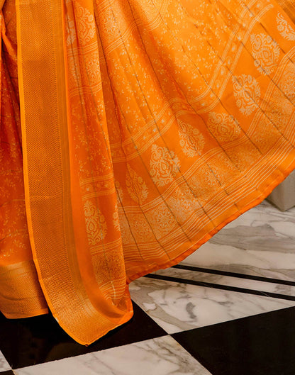 Orange Georgette Printed Zari Stripe Saree 