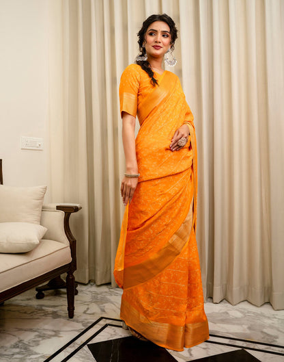 Orange Georgette Printed Zari Stripe Saree 