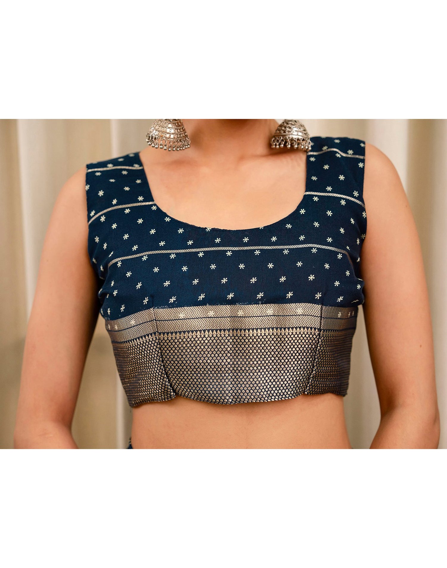 Blue Georgette Printed Zari Stripe Saree 
