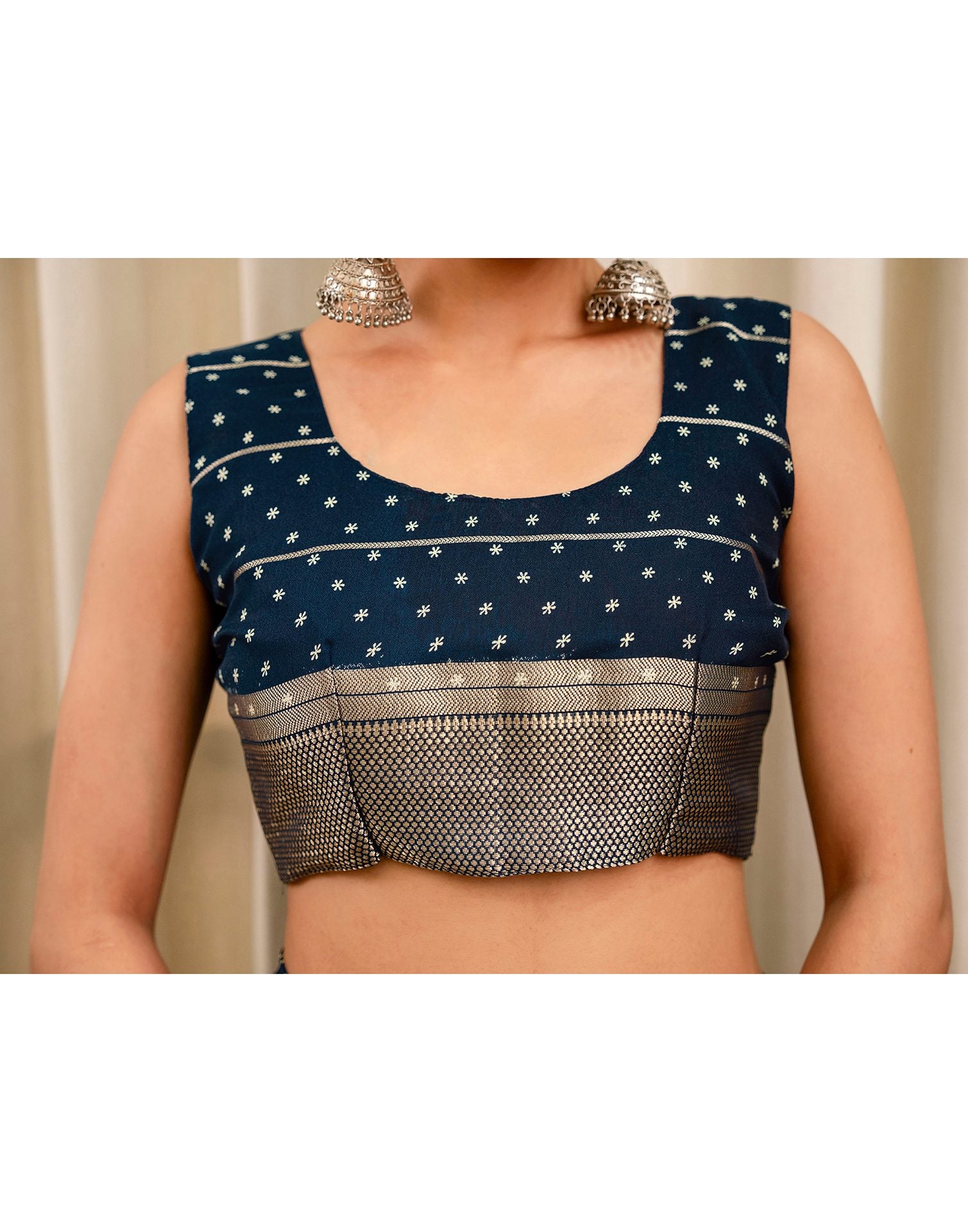Blue Georgette Printed Zari Stripe Saree 