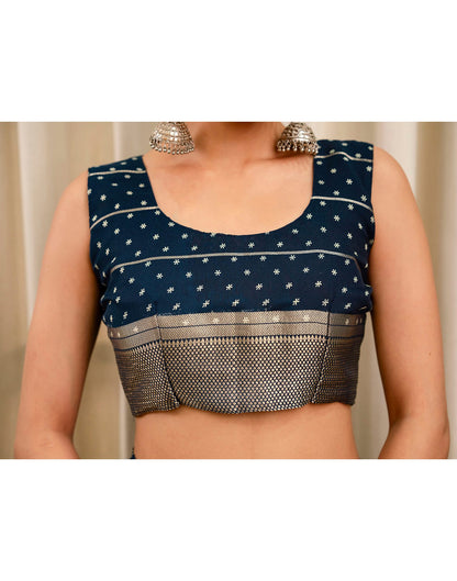 Blue Georgette Printed Zari Stripe Saree 