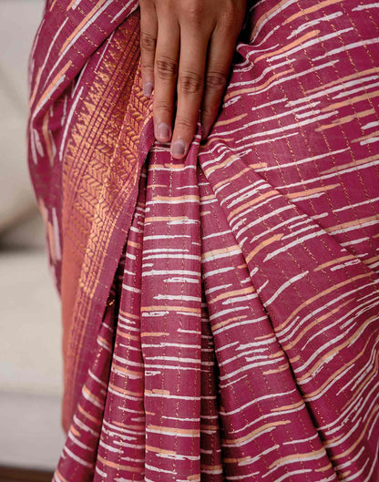 Dark Mauve Silk Printed Zari Stripe Saree