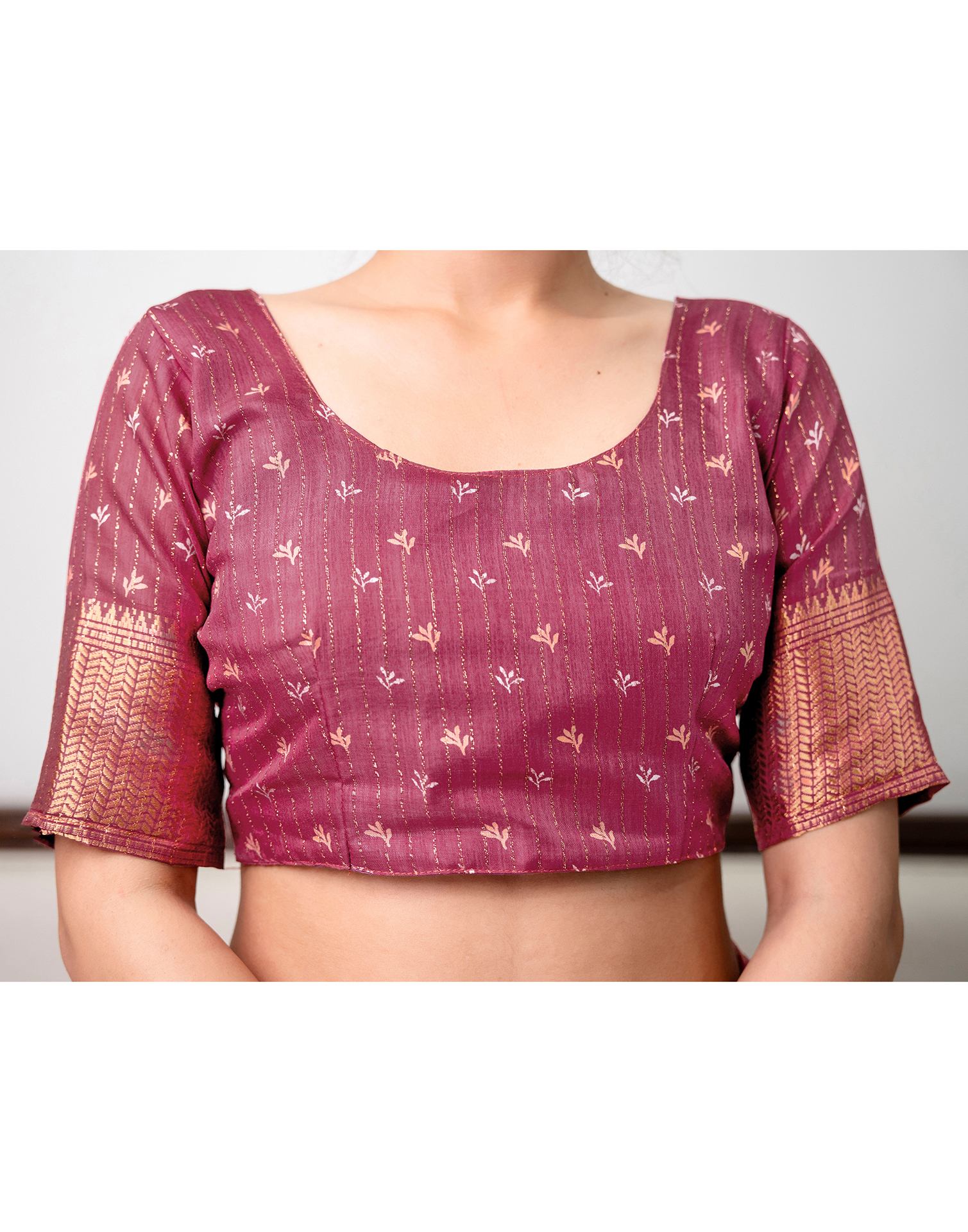 Dark Mauve Silk Printed Zari Stripe Saree