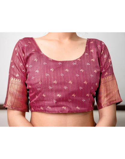 Dark Mauve Silk Printed Zari Stripe Saree