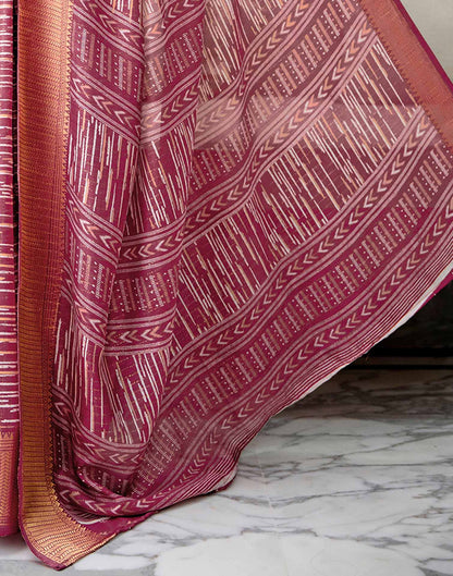 Dark Mauve Silk Printed Zari Stripe Saree
