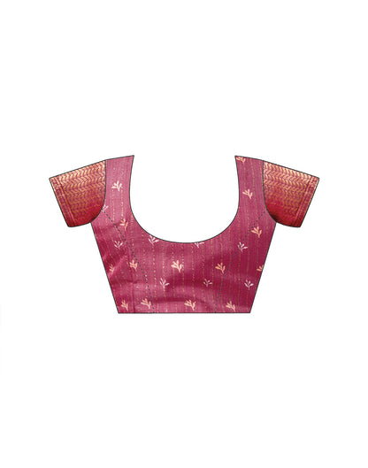 Dark Mauve Silk Printed Zari Stripe Saree