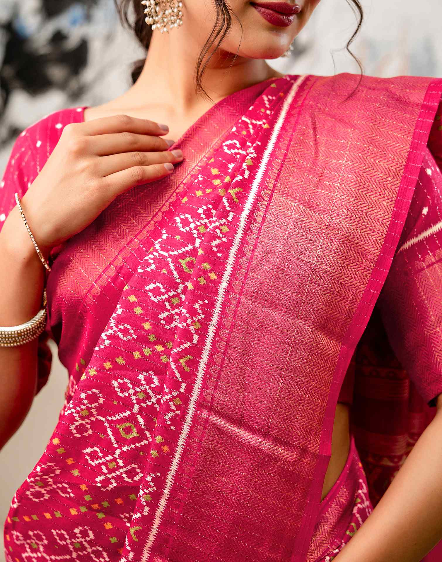 Pink Silk Printed Zari Stripe Saree 