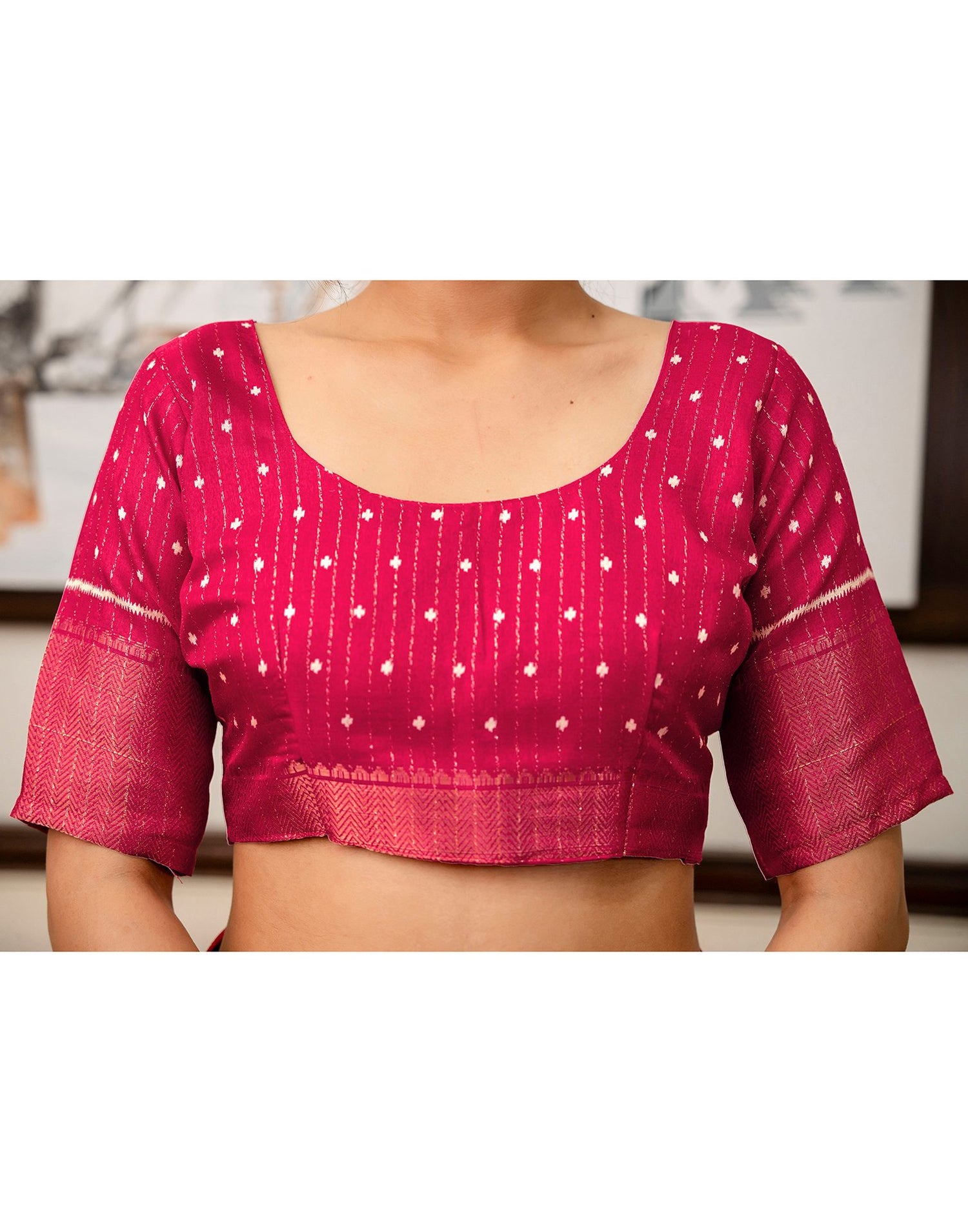 Pink Silk Printed Zari Stripe Saree 