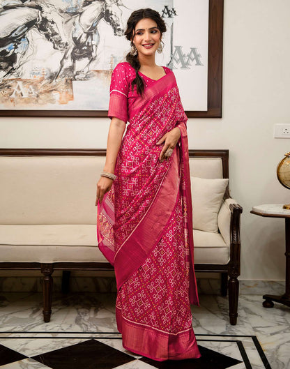 Pink Silk Printed Zari Stripe Saree 