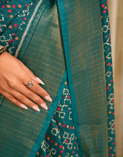 Green Silk Printed Zari Stripe Saree 