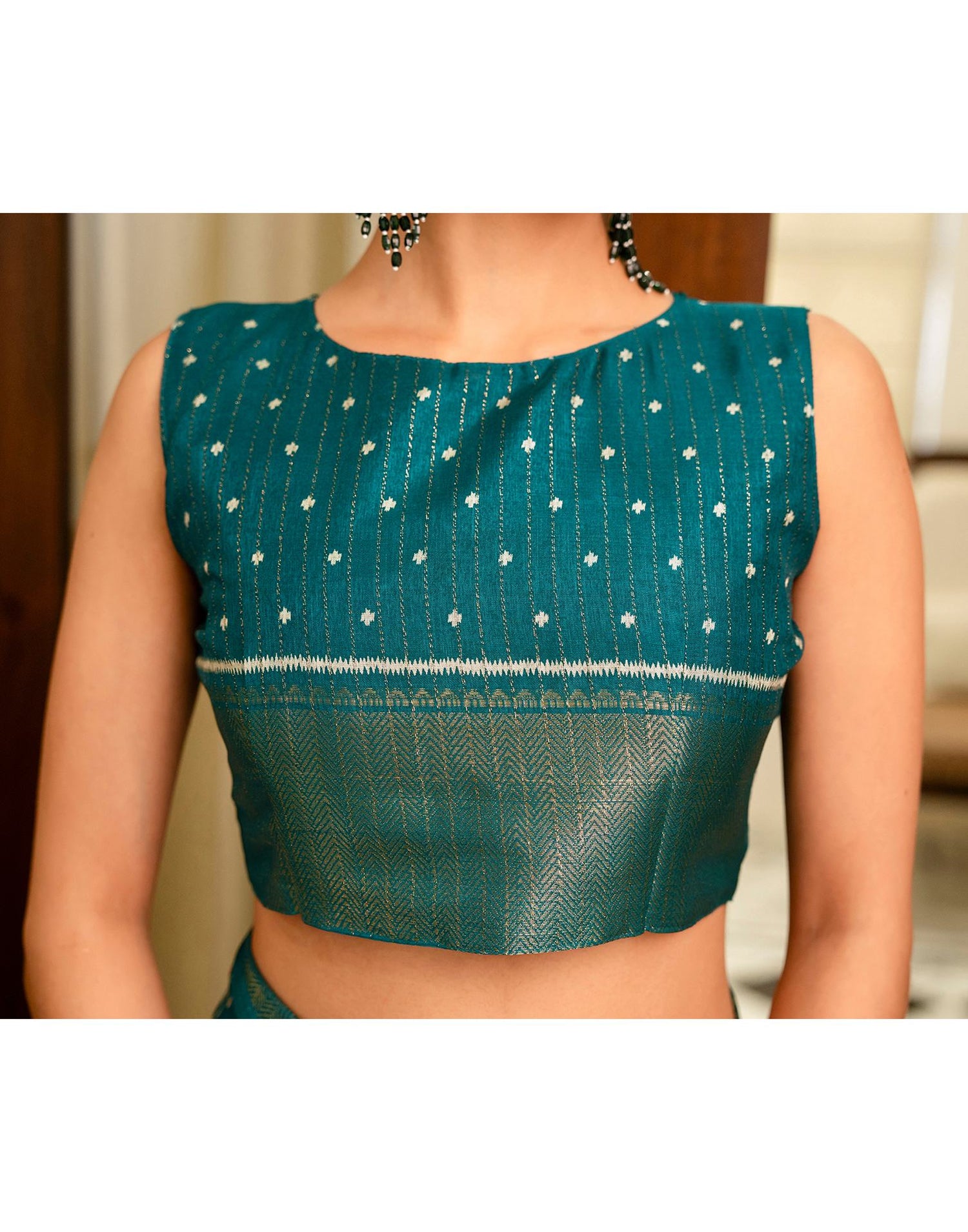 Green Silk Printed Zari Stripe Saree 