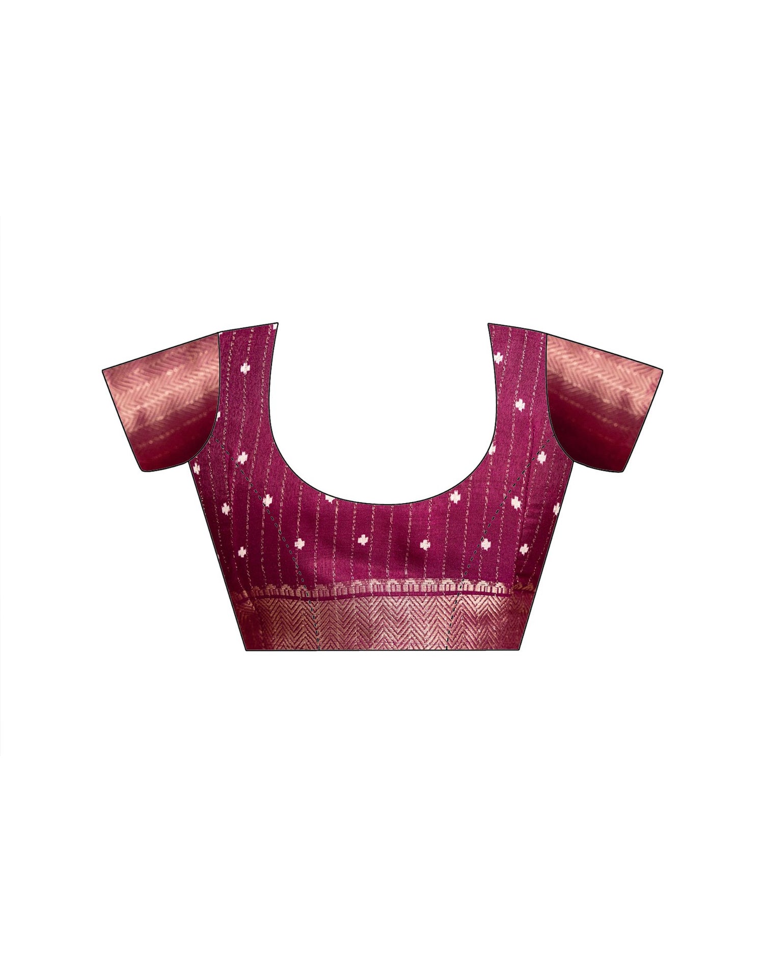 Wine Silk Printed Zari Stripe Saree 