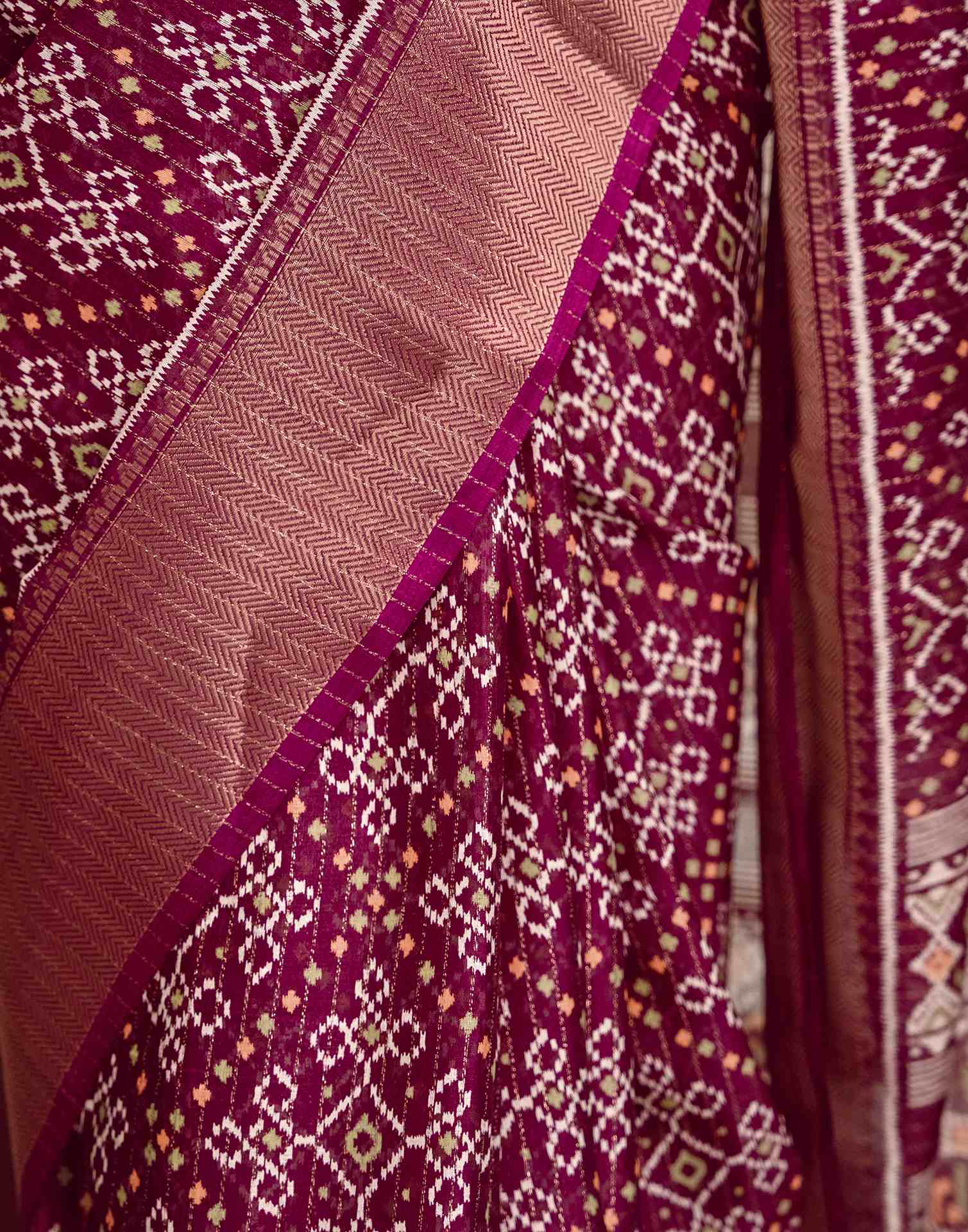 Wine Silk Printed Zari Stripe Saree 